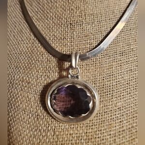 Vintage Sterling Silver Amethyst Pendant Necklace
